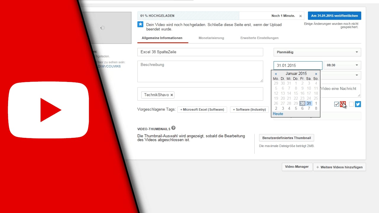 Youtube Video Veröffentlichung planen 2016