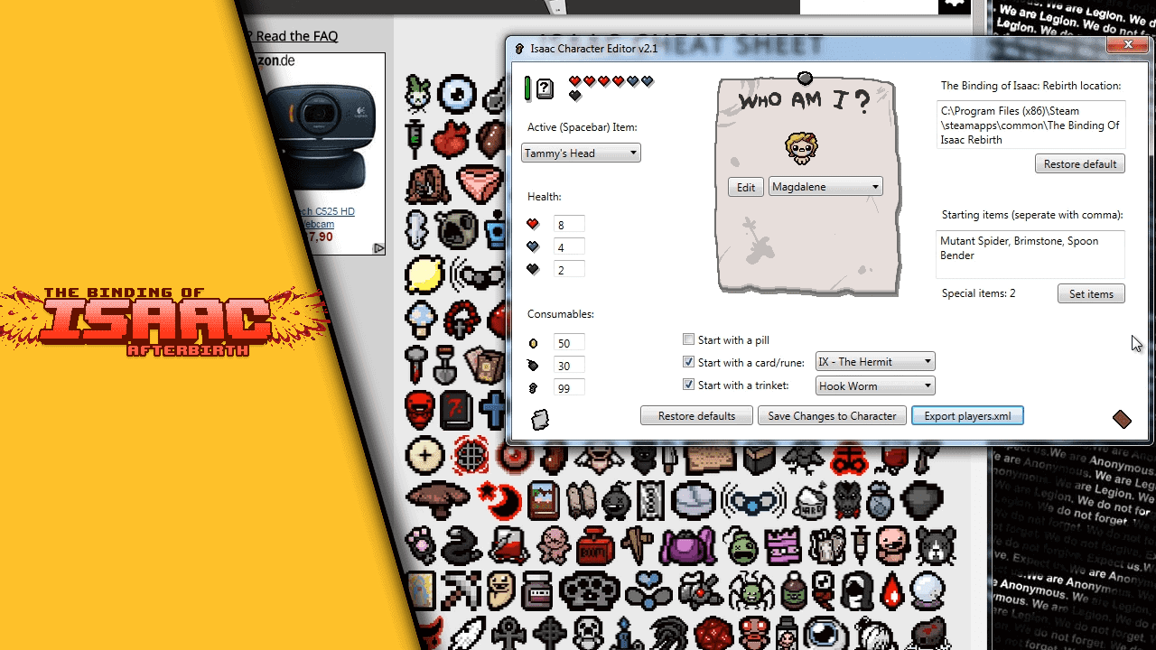 The Binding of Isaac Character Editor The Binding of Isaac Character Editor