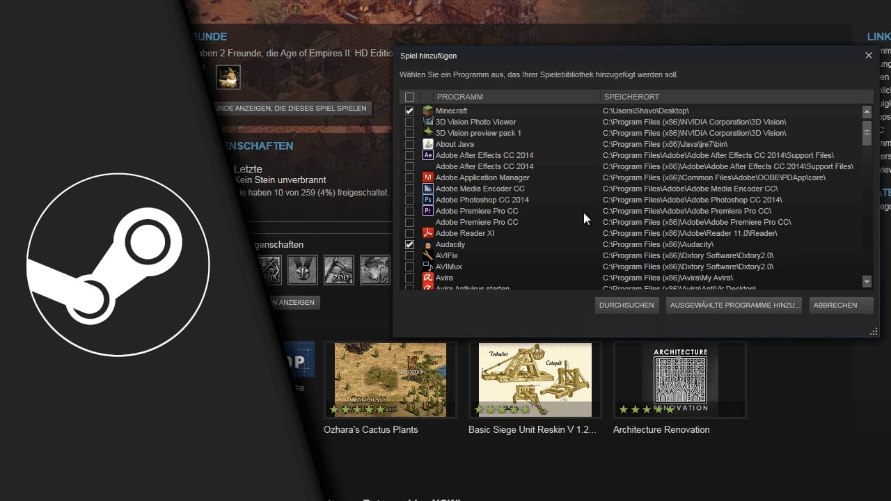 Fremde Spiele in Steam einbinden