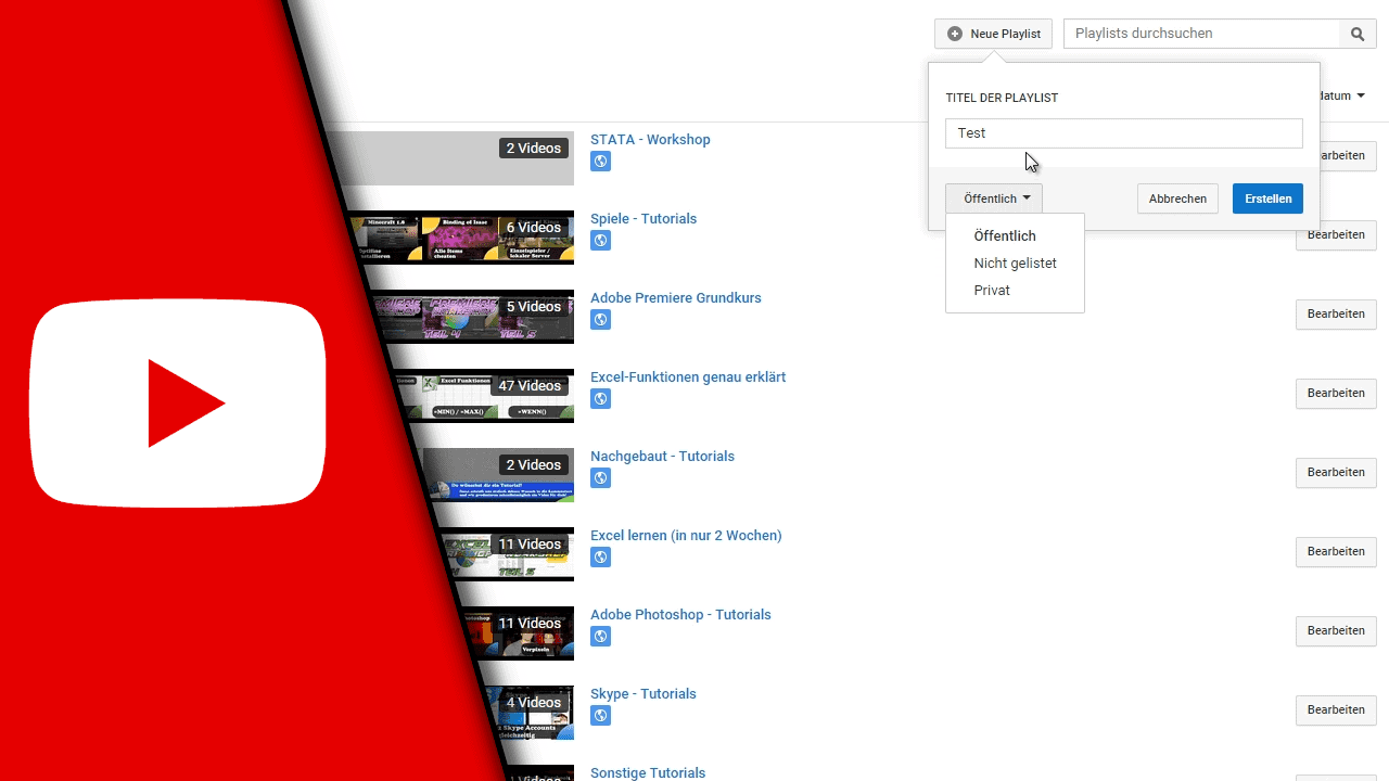 Youtube Playlist erstellen Youtube Playlist erstellen
