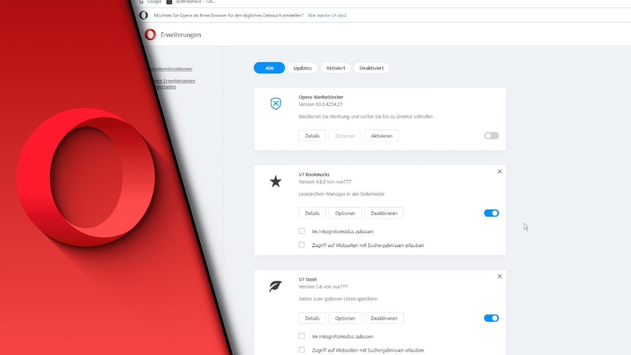 Opera Addons verwalten Opera Addons verwalten