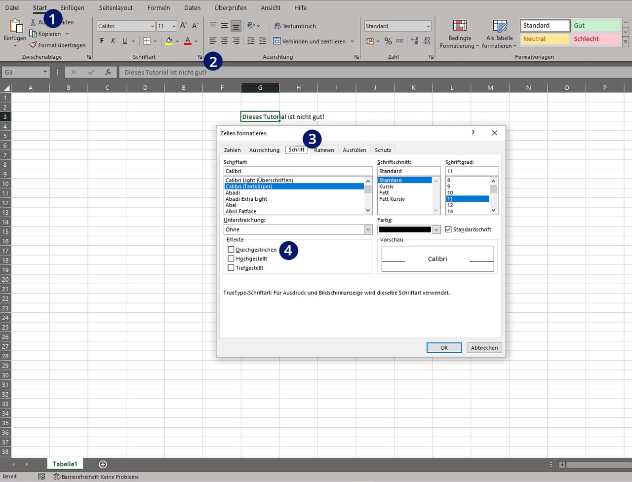 Excel durchstreichen