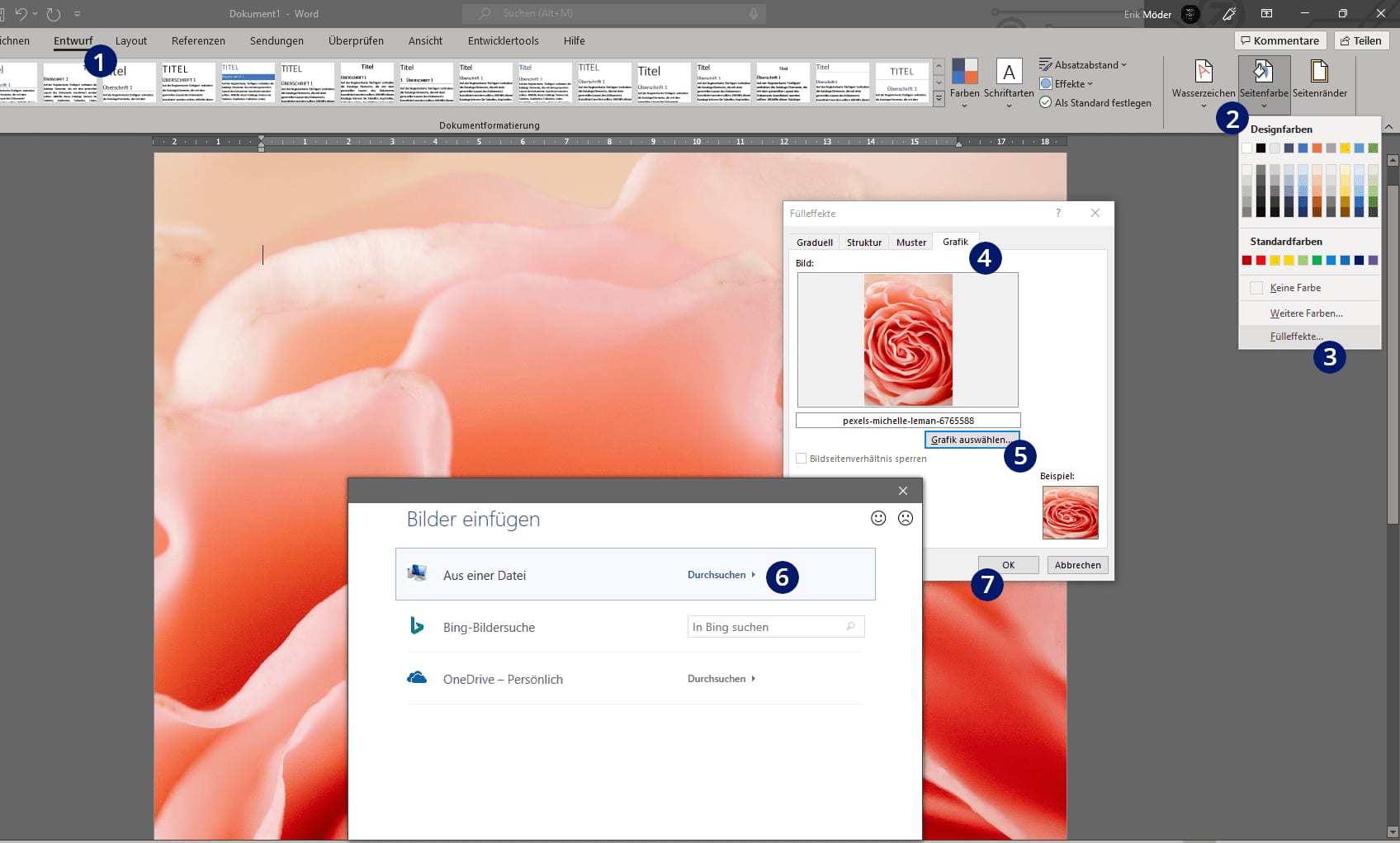 Bild als Hintergrund in Word verwenden Bild als Hintergrund in Word verwenden