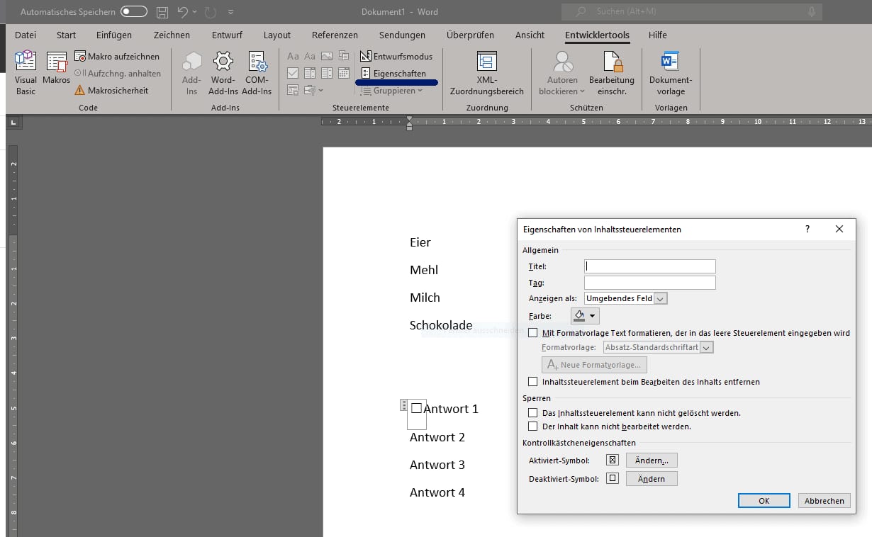 Checkbox Einstellungen Checkbox Einstellungen