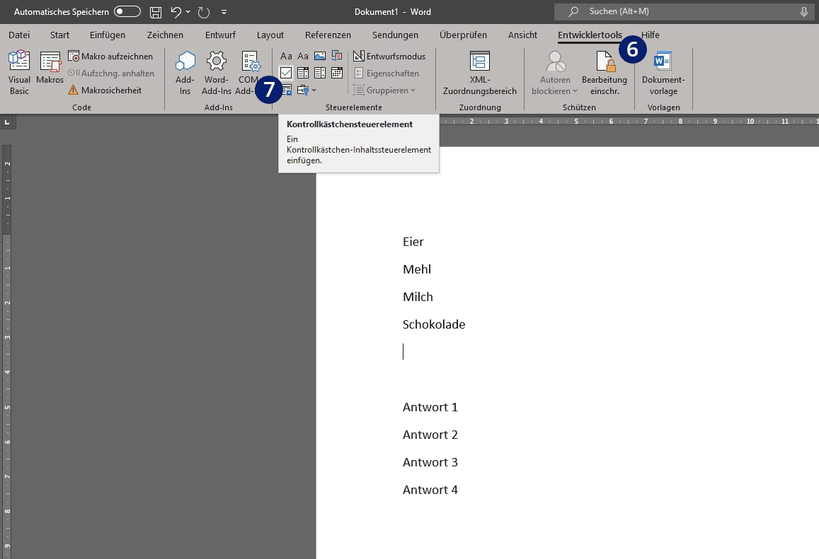 Checkbox in Word einfügen Checkbox in Word einfügen