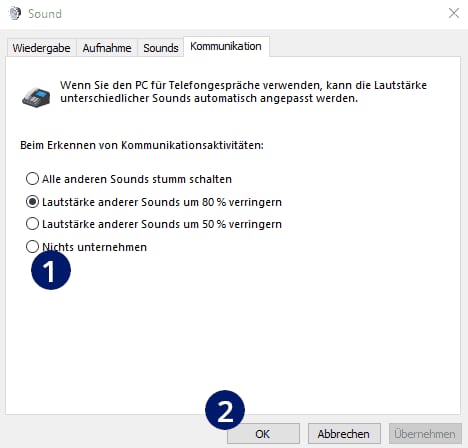 Discord stellt Sound leiser