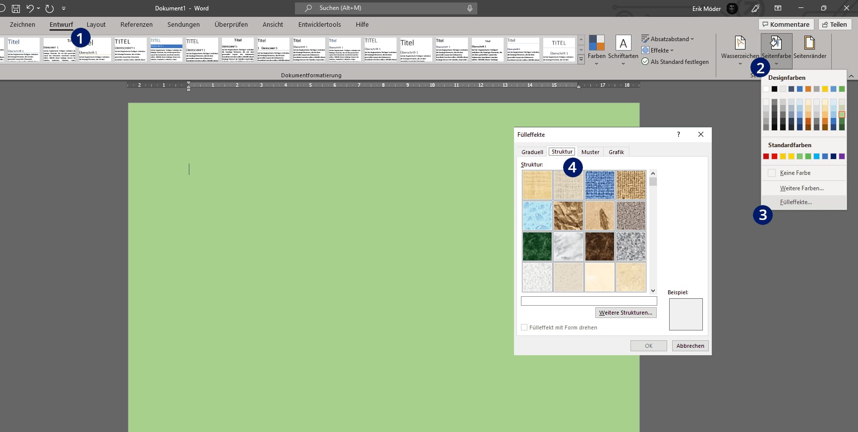 Fülleffekte als Hintergrund in Word Fülleffekte als Hintergrund in Word