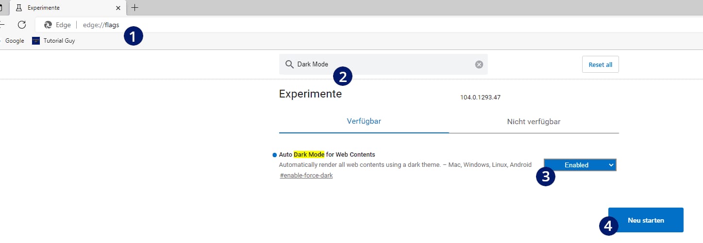 Google im Dark Mode unter Microsoft Edge