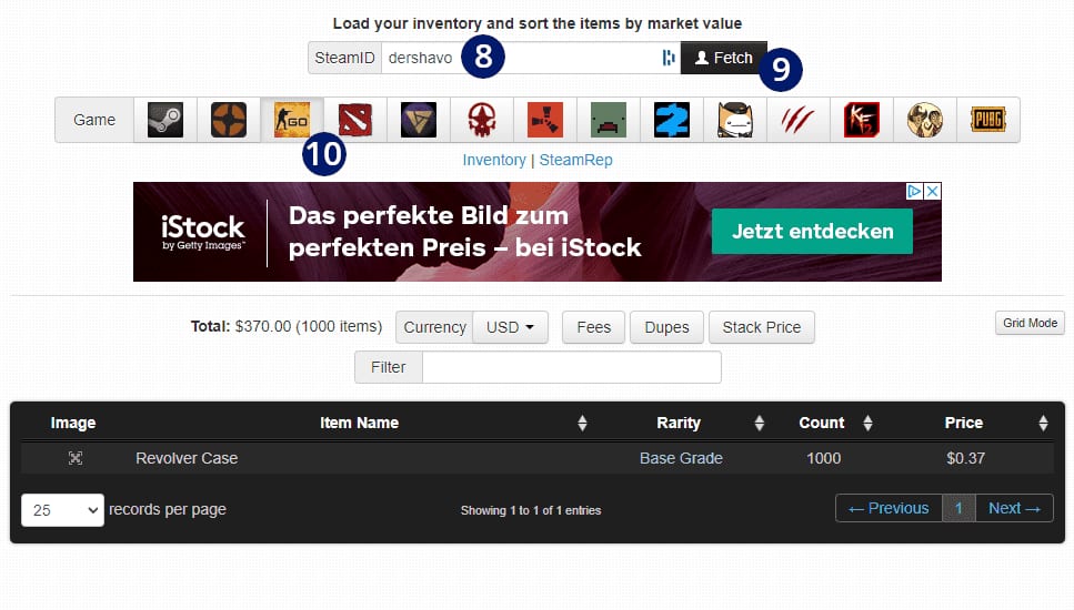 Steam Inventarwert berechnen