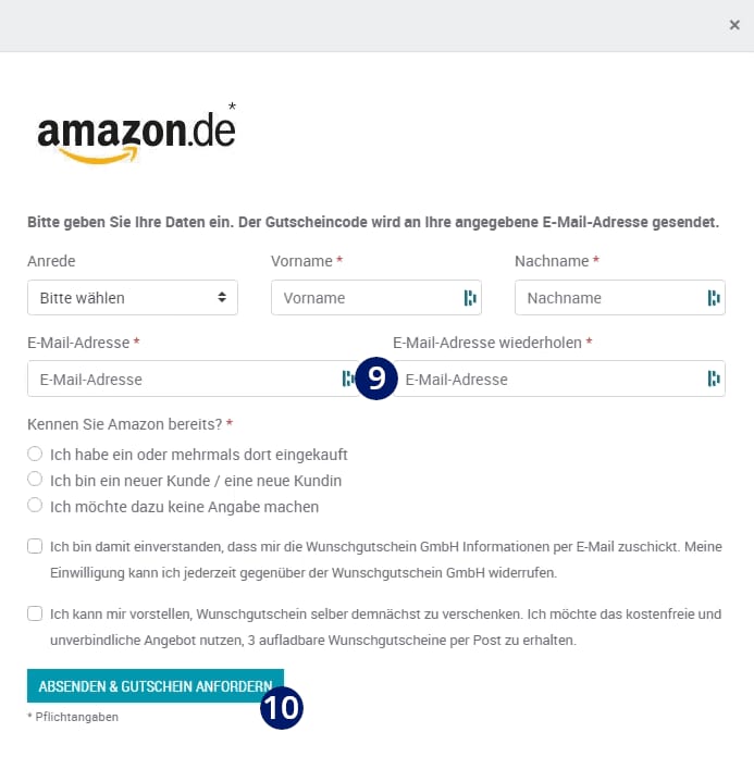 Wunschgutschein bei Amazon einlösen: persönliche Daten eingeben Wunschgutschein bei Amazon einlösen: persönliche Daten eingeben