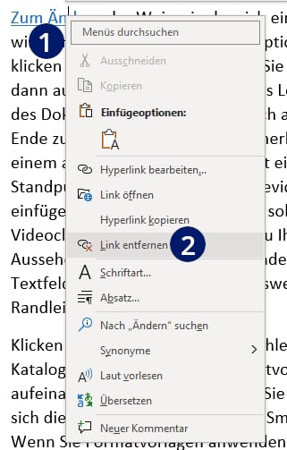 Word Hyperlink entfernen Word Hyperlink entfernen