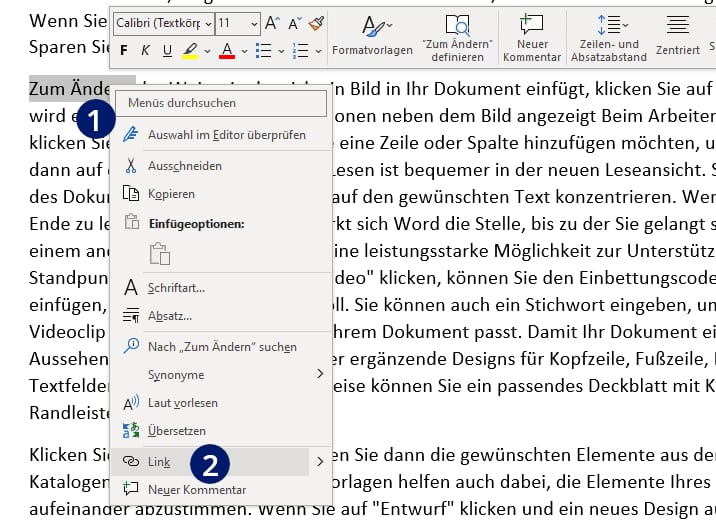 Word Verlinkung einfügen