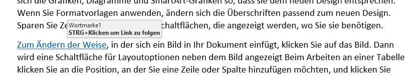 Word Textmarke anspringen über Gehe zu