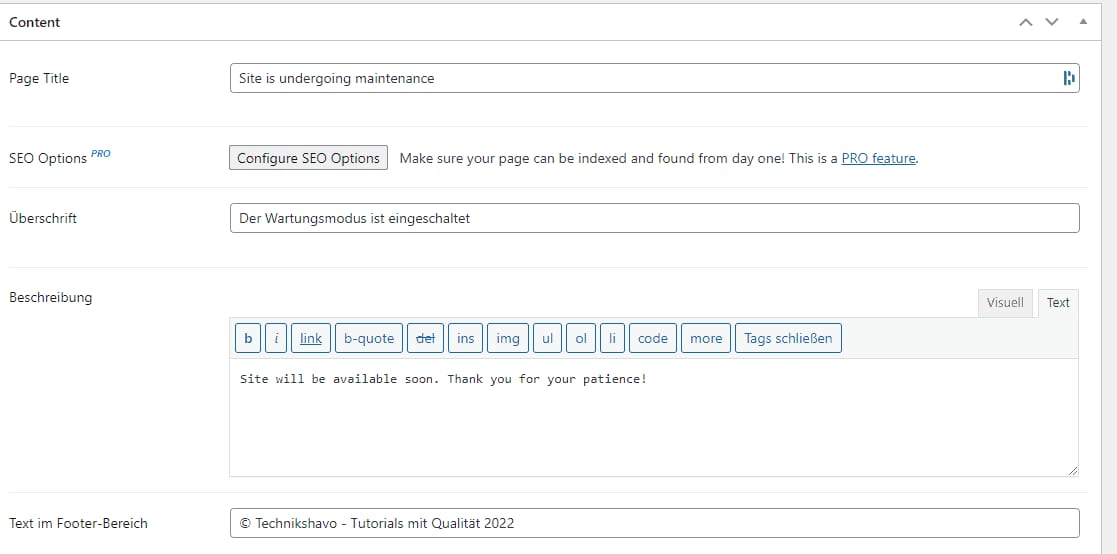 Wartungsmodus WordPress Plugin
