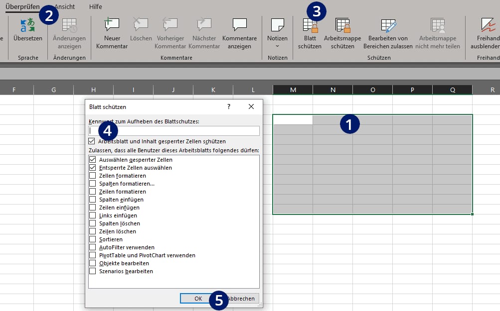 Excel Bereich sperren