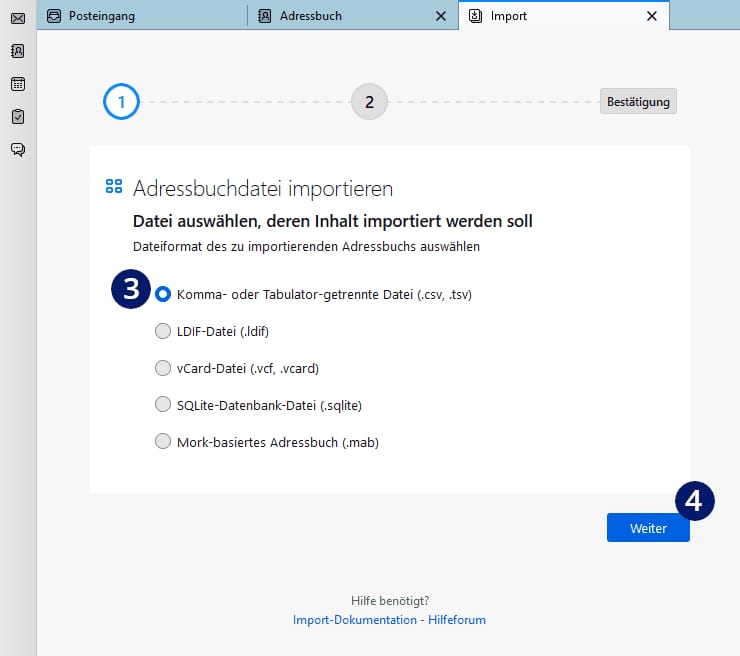 Kontakte in Thunderbird importieren Kontakte in Thunderbird importieren