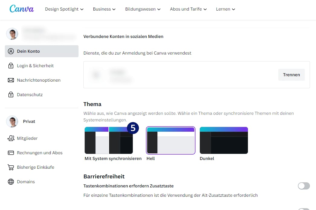 Canva Dark Mode mit System synchronisieren Canva Dark Mode mit System synchronisieren