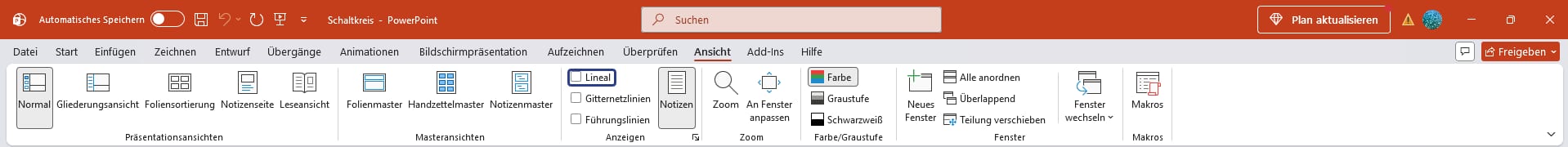 PowerPoint Lineal einblenden über den Reiter Ansicht