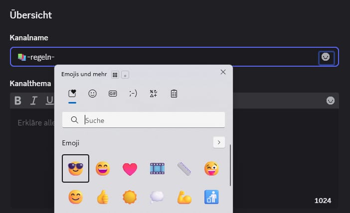 Discord Channel Icons: Emoji-Auswahl im Feld Kanalname Discord Channel Icons: Emoji-Auswahl im Feld Kanalname