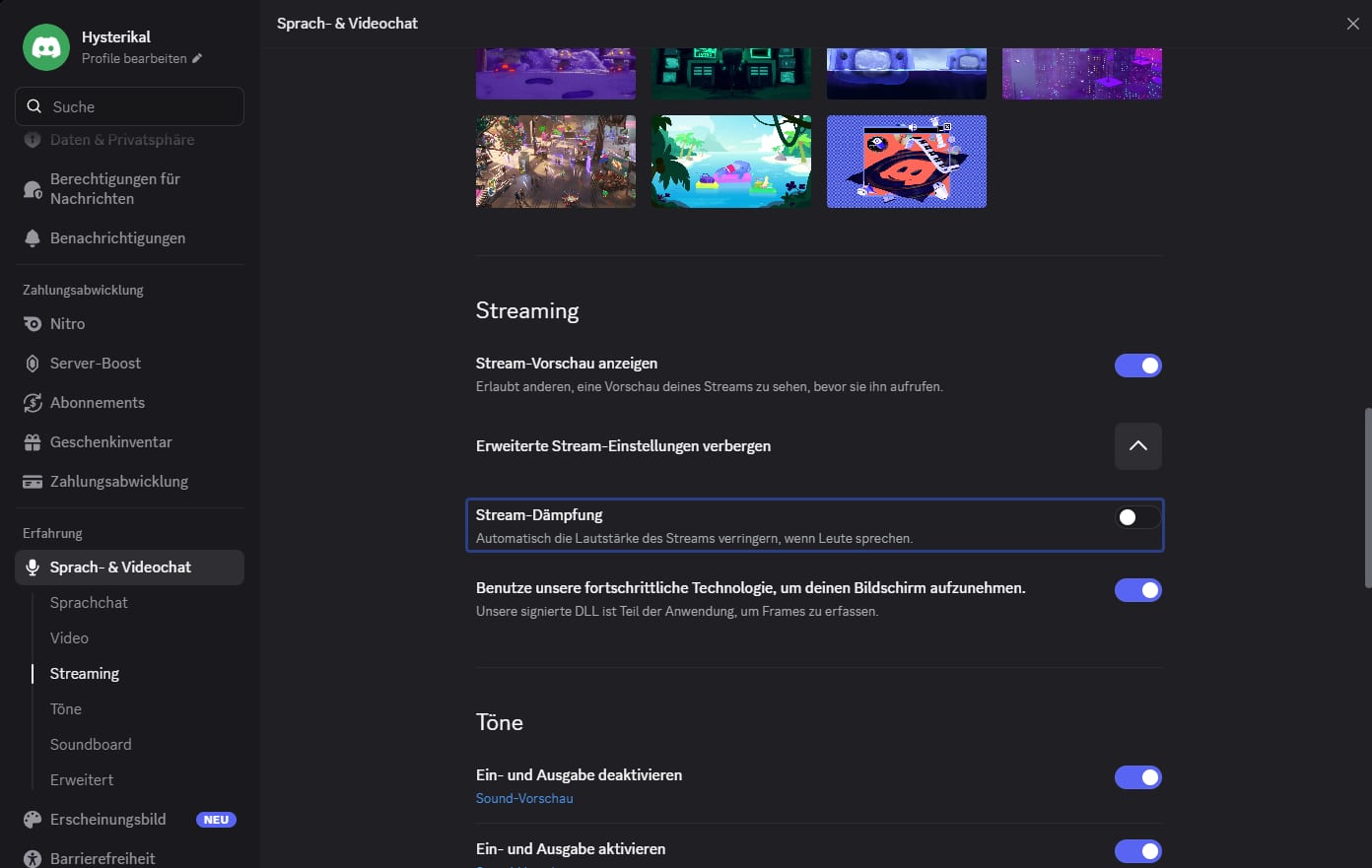 Discord zu leise Stream-Dämpfung abschalten Discord zu leise Stream-Dämpfung abschalten