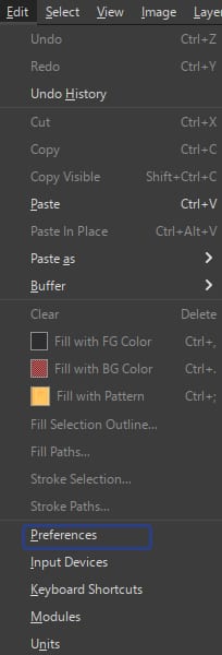 GIMP Sprache ändern: Preferences im Menü Edit GIMP Sprache ändern: Preferences im Menü Edit