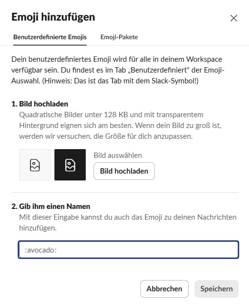 Slack Emoji erstellen: Bild hochladen und Namen vergeben