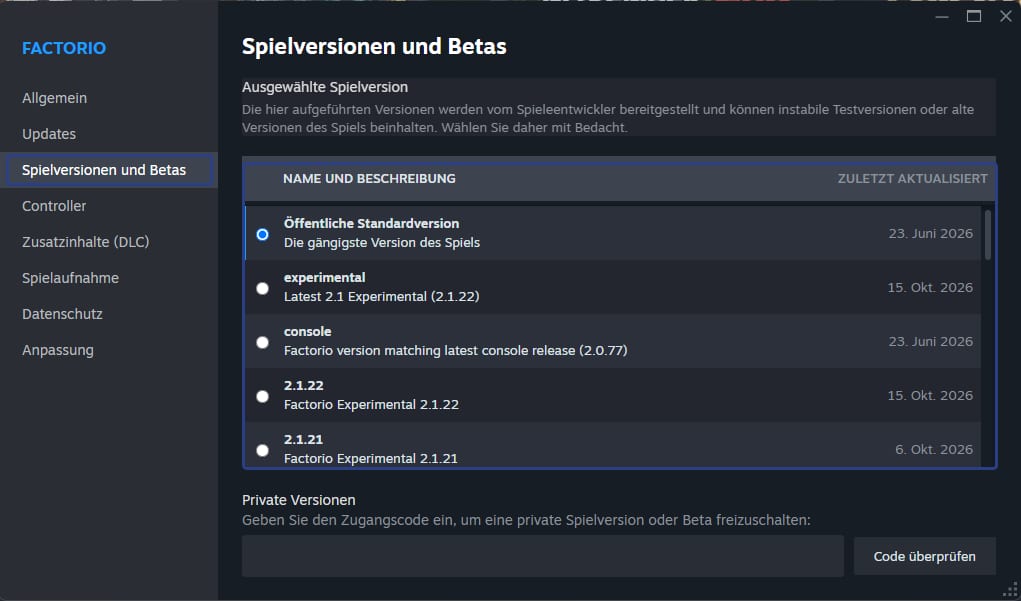 Steam Update rückgängig machen über Spielversionen und Betas Steam Update rückgängig machen über Spielversionen und Betas