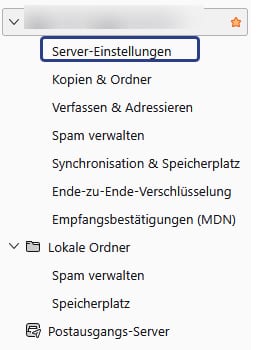 Thunderbird Papierkorb automatisch leeren: die Konten-Einstellungen mit den Server-Einstellungen