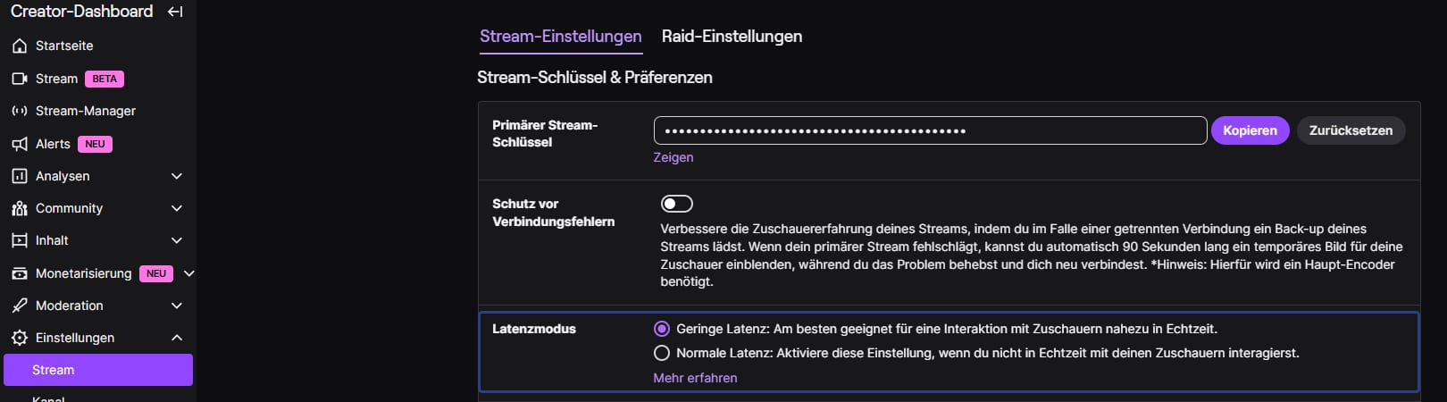 Twitch Latenzmodus einstellen im Creator-Dashboard Twitch Latenzmodus einstellen im Creator-Dashboard