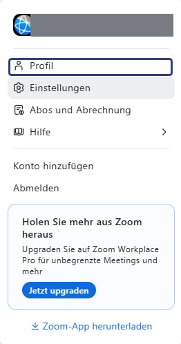 Zoom Sprache ändern über das Profilmenü im Webportal Zoom Sprache ändern über das Profilmenü im Webportal