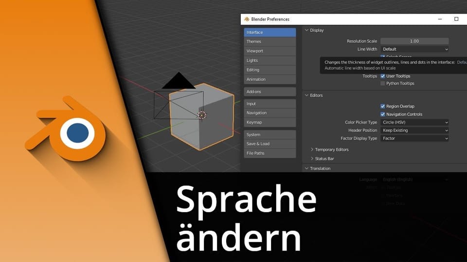 Blender Sprache ändern: Vorschaubild zum YouTube-Tutorial von TechnikShavo