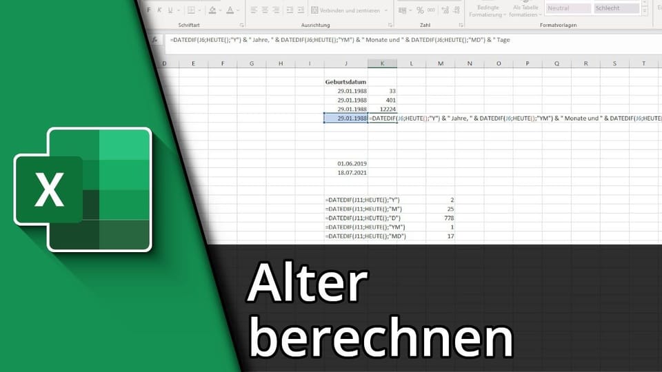 Excel Alter berechnen (z.B. ab Geburtstag / Stichtag) | Tutorial: Vorschaubild zum YouTube-Tutorial von TechnikShavo
