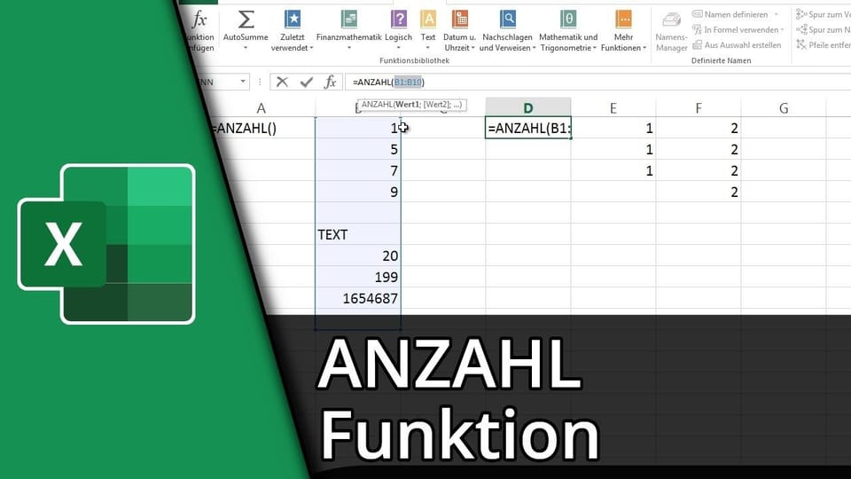Excel ANZAHL (Funktion) | Tutorial: Vorschaubild zum YouTube-Tutorial von TechnikShavo