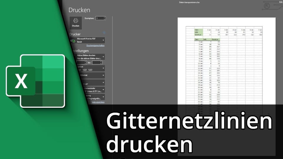 Excel Gitternetzlinien drucken | Tutorial: Vorschaubild zum YouTube-Tutorial von TechnikShavo