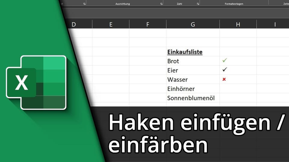 Excel Haken einfügen & einfärben | Tutorial: Vorschaubild zum YouTube-Tutorial von TechnikShavo