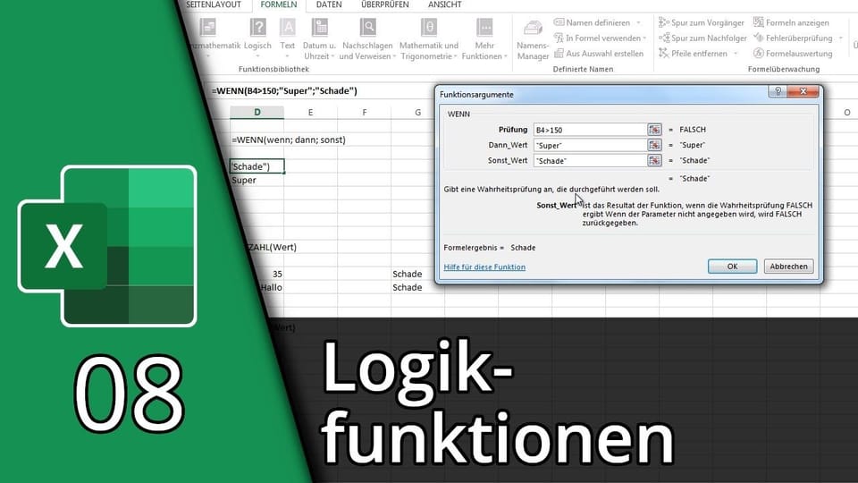 Excel lernen #08 | Logikfunktionen (Funktionen Teil 2/2) | Excel Tutorial: Vorschaubild zum YouTube-Tutorial von TechnikShavo
