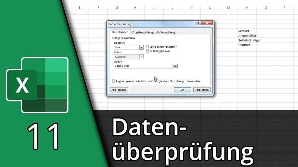 Excel lernen #11 | Datenüberprüfung | Excel Tutorial: Vorschaubild zum YouTube-Tutorial von TechnikShavo