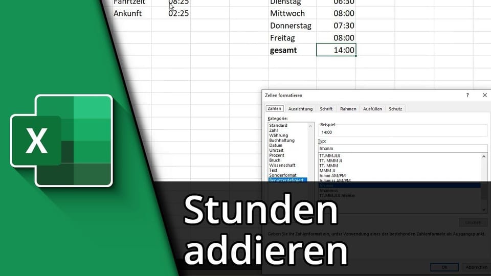 Excel Stunden addieren (Arbeitsstunden / Uhrzeiten) | Tutorial: Vorschaubild zum YouTube-Tutorial von TechnikShavo
