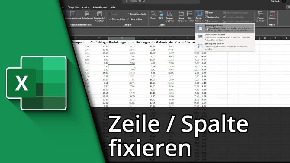 Excel Zeile fixieren / Excel Spalte fixieren | Tutorial: Vorschaubild zum YouTube-Tutorial von TechnikShavo