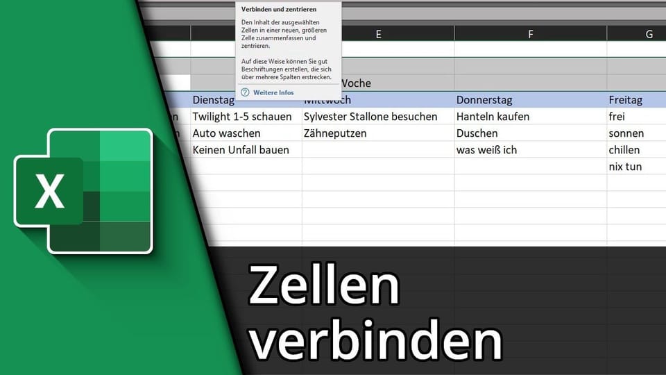 Excel Zellen verbinden / zusammenführen | Tutorial: Vorschaubild zum YouTube-Tutorial von TechnikShavo