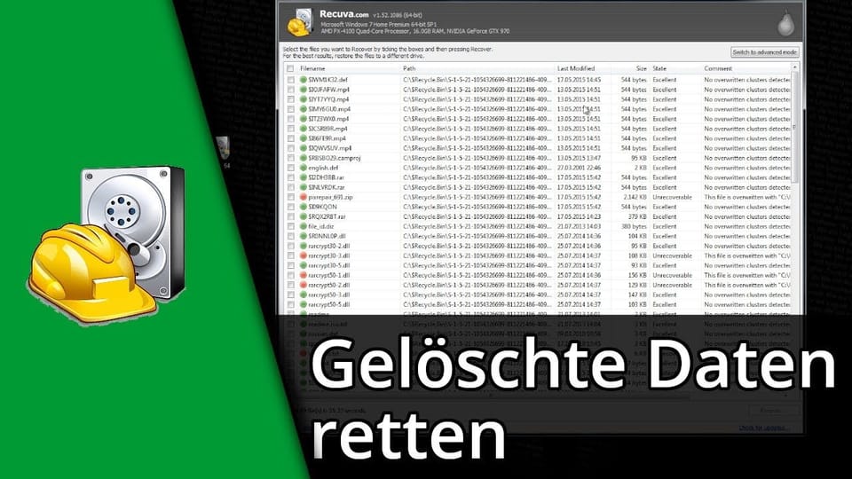 Gelöschte Daten retten mit Recuva | Tutorial: Vorschaubild zum YouTube-Tutorial von TechnikShavo