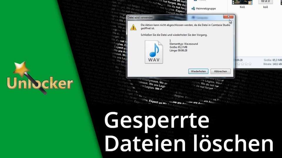 Gesperrte Dateien löschen mit Unlocker | Tutorial: Vorschaubild zum YouTube-Tutorial von TechnikShavo