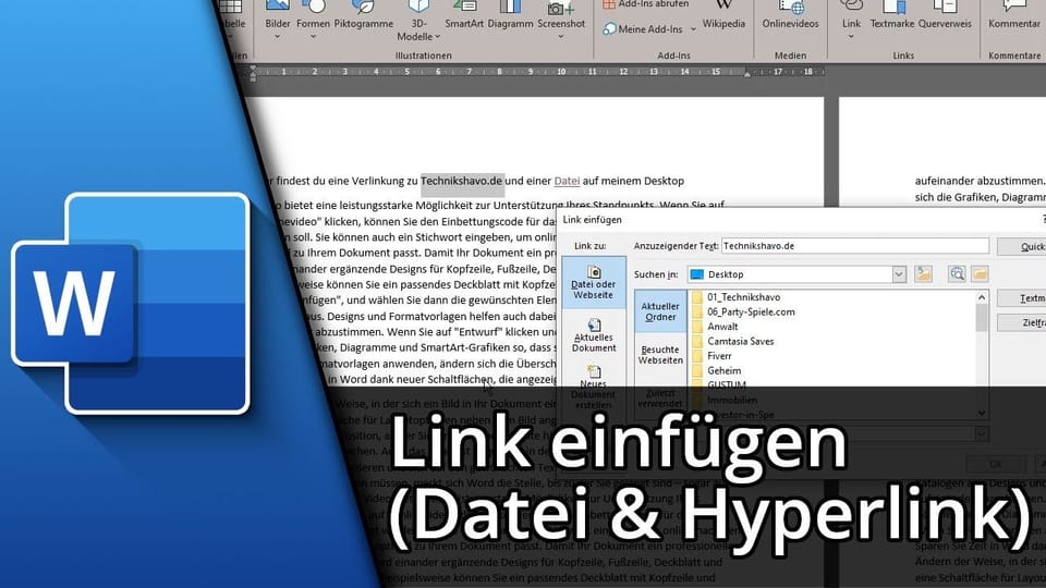 Link in Word einfügen (Datei / Hyperlink) | Tutorial: Vorschaubild zum YouTube-Tutorial von TechnikShavo
