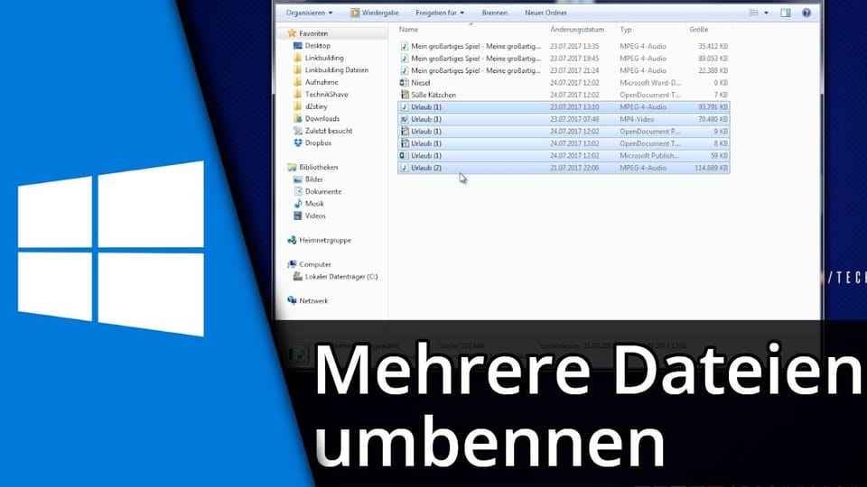 Mehrere Dateien gleichzeitig umbenennen in Windows | Tutorial: Vorschaubild zum YouTube-Tutorial von TechnikShavo