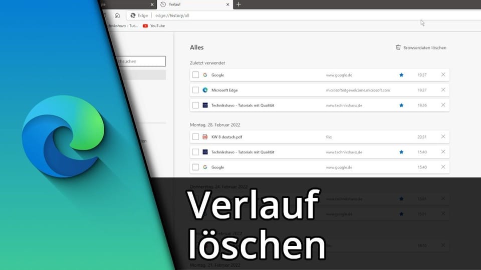 Microsoft Edge Verlauf löschen | Tutorial: Vorschaubild zum YouTube-Tutorial von TechnikShavo