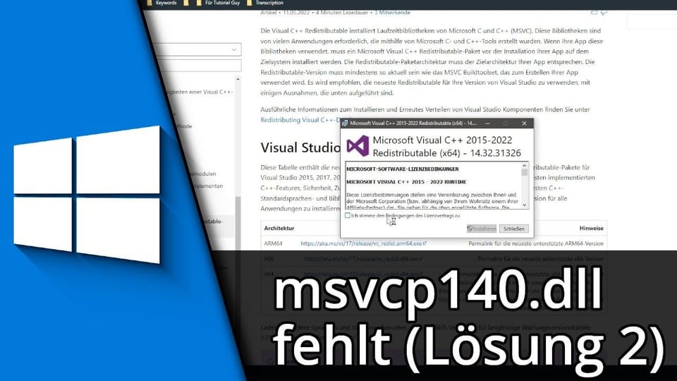 msvcp140.dll fehlt / Lösung | Tutorial: Vorschaubild zum YouTube-Tutorial von TechnikShavo