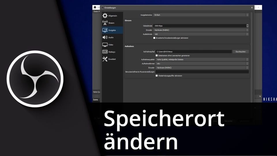 OBS Speicherort ändern | Tutorial: Vorschaubild zum YouTube-Tutorial von TechnikShavo