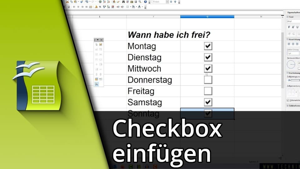 OpenOffice Calc Checkbox einfügen | Tutorial: Vorschaubild zum YouTube-Tutorial von TechnikShavo