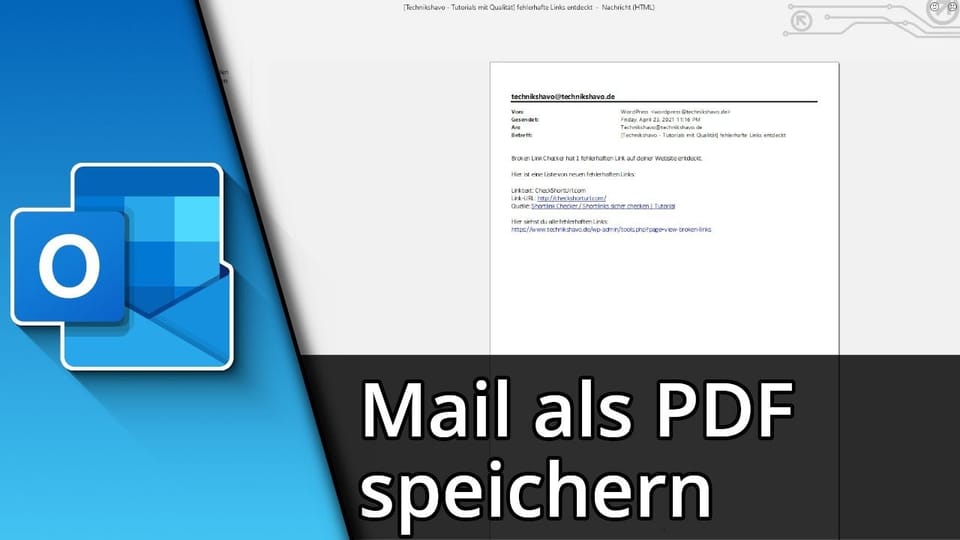 Outlook Mail als PDF speichern | Tutorial: Vorschaubild zum YouTube-Tutorial von TechnikShavo