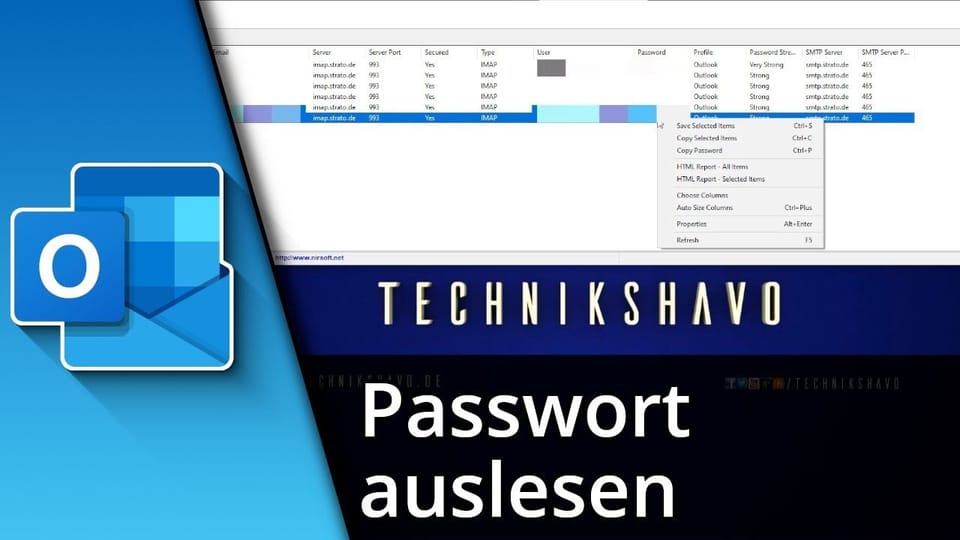 Outlook Passwort auslesen | Tutorial: Vorschaubild zum YouTube-Tutorial von TechnikShavo